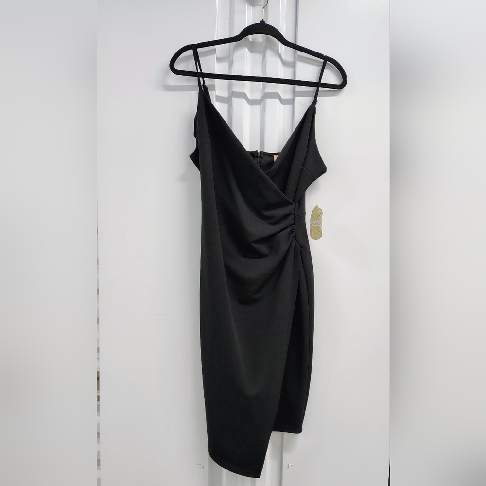 $80 NWT ALTAR'D STATE PLUNGING V-NECK RUCHED BLACK COCKTAIL DRESS WOMEN'S Sz Med
